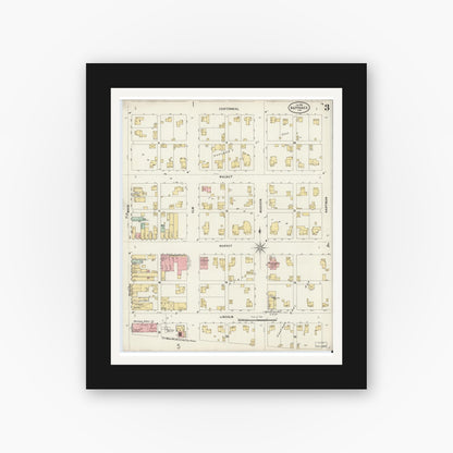 Old map wall art mockup — black gallery frame with white mat — Sanborn Fire Insurance Map from Nappanee, Elkhart County, Indiana (1898), Sheet #0003