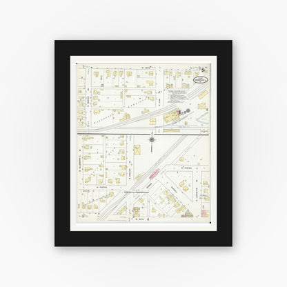 Old map wall art mockup — black gallery frame with white mat — Sanborn Fire Insurance Map from Marshall, Saline County, Missouri (1910), Sheet #0009
