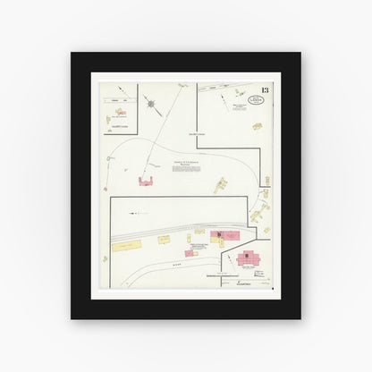 Old map wall art mockup — black gallery frame with white mat — Sanborn Fire Insurance Map from Lenox, Berkshire County, Massachusetts (1911), Sheet #0013