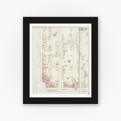 Old map wall art mockup — black gallery frame with white mat — Sanborn Fire Insurance Map from Urbana, Champaign County, Ohio (1895), Sheet #0002