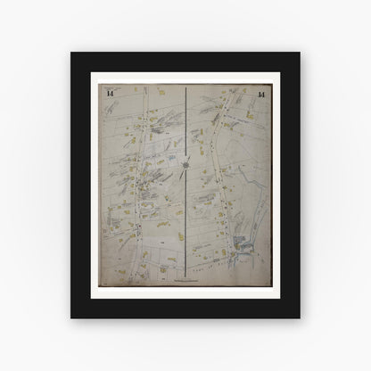 Old map wall art mockup — black gallery frame with white mat — Sanborn Fire Insurance Map from Cohasset, Norfolk County, Massachusetts (1952), Sheet #0014