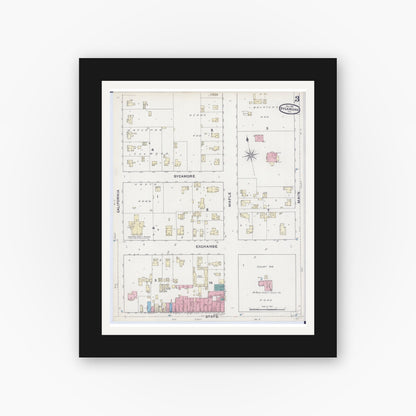 Old map wall art mockup — black gallery frame with white mat — Sanborn Fire Insurance Map from Sycamore, De Kalb County, Illinois (1891), Sheet #0003