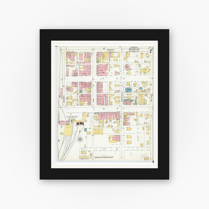 Old map wall art mockup — black gallery frame with white mat — Sanborn Fire Insurance Map from Wellston, Jackson County, Ohio (1904), Sheet #0007