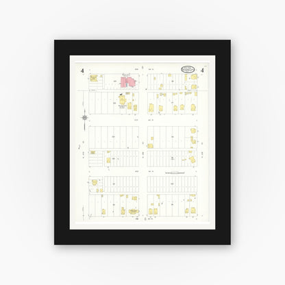 Old map wall art mockup — black gallery frame with white mat — Sanborn Fire Insurance Map from Texas City, Galveston County, Texas (1931), Sheet #0004