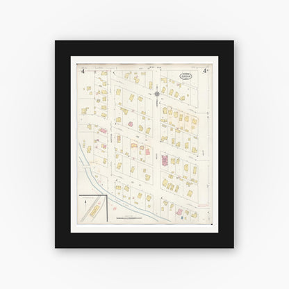 Old map wall art mockup — black gallery frame with white mat — Sanborn Fire Insurance Map from Jordan, Scott County, Minnesota (1933), Sheet #0004