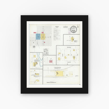 Old map wall art mockup — black gallery frame with white mat — Sanborn Fire Insurance Map from Giddings, Lee County, Texas (1901), Sheet #0001