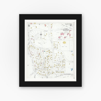 Old map wall art mockup — black gallery frame with white mat — Sanborn Fire Insurance Map from Lake Forest, Lake County, Illinois (1926), Sheet #0012