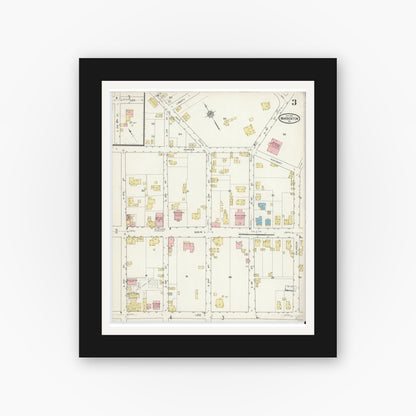 Old map wall art mockup — black gallery frame with white mat — Sanborn Fire Insurance Map from Warrenton, Fauquier County, Virginia (1915), Sheet #0003