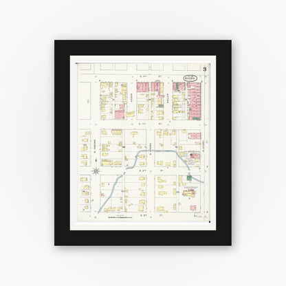Old map wall art mockup — black gallery frame with white mat — Sanborn Fire Insurance Map from Boone, Boone County, Iowa (1894), Sheet #0003