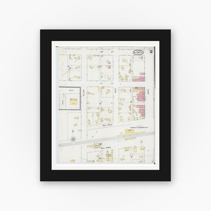 Old map wall art mockup — black gallery frame with white mat — Sanborn Fire Insurance Map from Homer, Champaign County, Illinois (1893), Sheet #0002