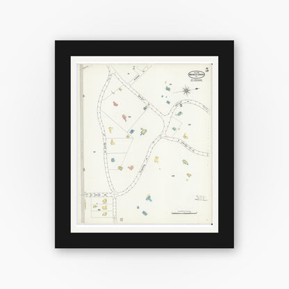 Old map wall art mockup — black gallery frame with white mat — Sanborn Fire Insurance Map from Wayne, Delaware County, Pennsylvania (1909), Sheet #0005
