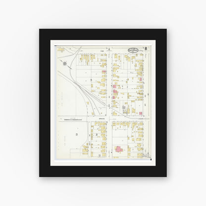 Old map wall art mockup — black gallery frame with white mat — Sanborn Fire Insurance Map from Gallipolis, Gallia County, Ohio (1916), Sheet #0008
