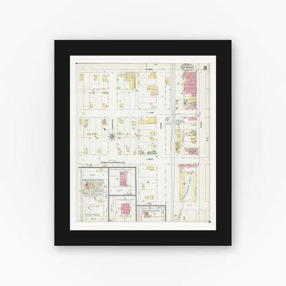 Old map wall art mockup — black gallery frame with white mat — Sanborn Fire Insurance Map from Nokomis, Montgomery County, Illinois (1899), Sheet #0003