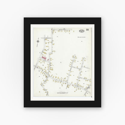 Old map wall art mockup — black gallery frame with white mat — Sanborn Fire Insurance Map from Webster, Worcester County, Massachusetts (1920), Sheet #0018