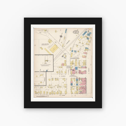 Old map wall art mockup — black gallery frame with white mat — Sanborn Fire Insurance Map from Richwood, Union County, Ohio (1921), Sheet #0002