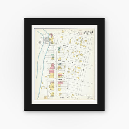 Old map wall art mockup — black gallery frame with white mat — Sanborn Fire Insurance Map from Montevideo, Chippewa County, Minnesota (1899), Sheet #0004