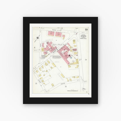 Old map wall art mockup — black gallery frame with white mat — Sanborn Fire Insurance Map from Chicopee, Hampden County, Massachusetts (1910), Sheet #0023