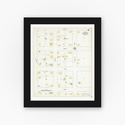Old map wall art mockup — black gallery frame with white mat — Sanborn Fire Insurance Map from Seymour, Baylor County, Texas (1908), Sheet #0004