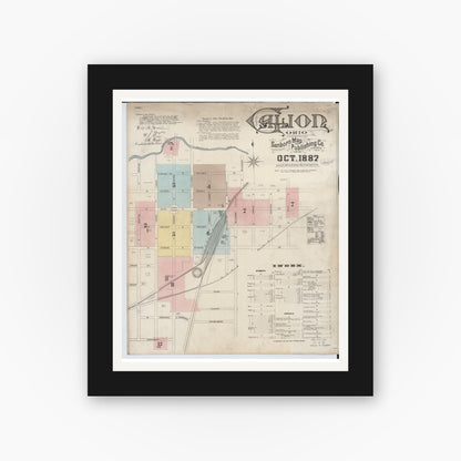 Old map wall art mockup — black gallery frame with white mat — Sanborn Fire Insurance Map from Galion, Crawford County, Ohio (1887) - Complete Map Set