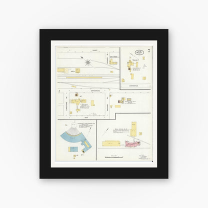 Old map wall art mockup — black gallery frame with white mat — Sanborn Fire Insurance Map from Mart, McLennan County, Texas (1909), Sheet #0007