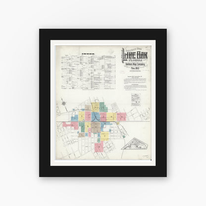 Old map wall art mockup — black gallery frame with white mat — Sanborn Fire Insurance Map from Live Oak, Suwanee County, Florida (1912) - Complete Map Set