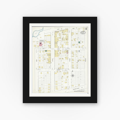 Old map wall art mockup — black gallery frame with white mat — Sanborn Fire Insurance Map from Buhl, Saint Louis County, Minnesota (1909), Sheet #0002