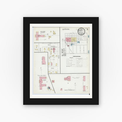 Old map wall art mockup — black gallery frame with white mat — Sanborn Fire Insurance Map from Oxford, Butler County, Ohio (1892) - Complete Map Set
