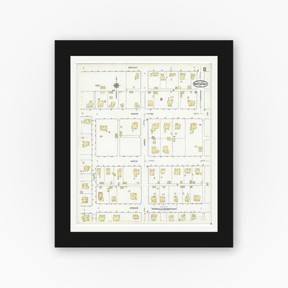 Old map wall art mockup — black gallery frame with white mat — Sanborn Fire Insurance Map from Whitewright, Grayson County, Texas (1920), Sheet #0008