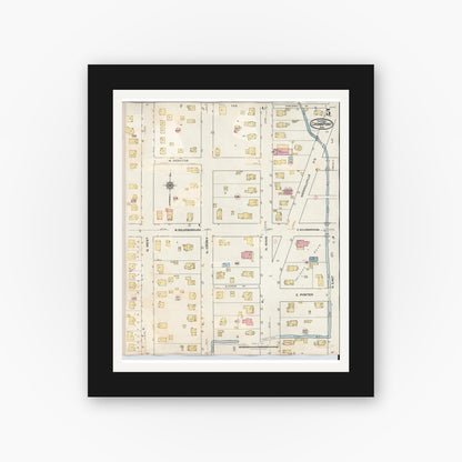 Old map wall art mockup — black gallery frame with white mat — Sanborn Fire Insurance Map from Crown Point, Lake County, Indiana (1948), Sheet #0005