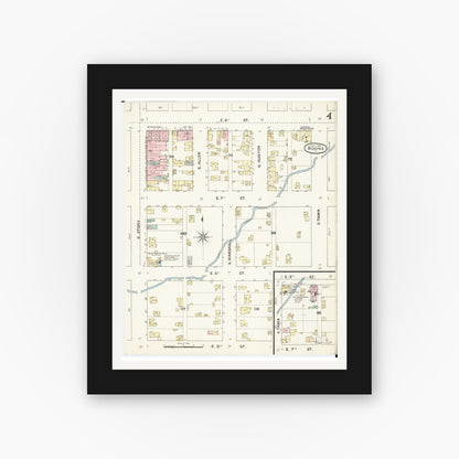 Old map wall art mockup — black gallery frame with white mat — Sanborn Fire Insurance Map from Boone, Boone County, Iowa (1888), Sheet #0004