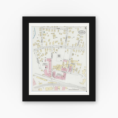 Old map wall art mockup — black gallery frame with white mat — Sanborn Fire Insurance Map from Amesbury, Essex County, Massachusetts (1889), Sheet #0005