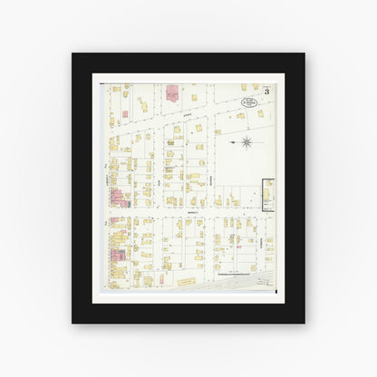 Old map wall art mockup — black gallery frame with white mat — Sanborn Fire Insurance Map from Girard, Trumbull County, Ohio (1907), Sheet #0003