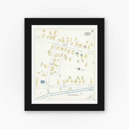 Old map wall art mockup — black gallery frame with white mat — Sanborn Fire Insurance Map from Hamilton, Madison County, New York (1911), Sheet #0002