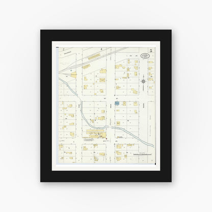 Old map wall art mockup — black gallery frame with white mat — Sanborn Fire Insurance Map from Evart, Osceola County, Michigan (1910), Sheet #0005