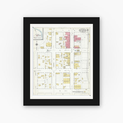 Old map wall art mockup — black gallery frame with white mat — Sanborn Fire Insurance Map from Red Lake Falls, Red Lake County, Minnesota (1918), Sheet #0003