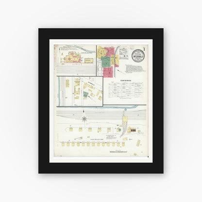 Old map wall art mockup — black gallery frame with white mat — Sanborn Fire Insurance Map from McDonald, Washington County, Pennsylvania (1908) - Complete Map Set
