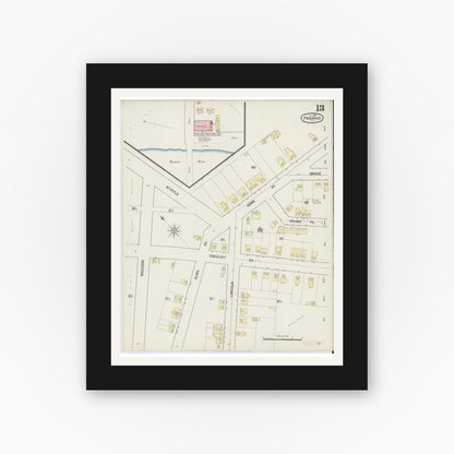 Old map wall art mockup — black gallery frame with white mat — Sanborn Fire Insurance Map from Passaic, Passaic County, New Jersey (1889), Sheet #0013