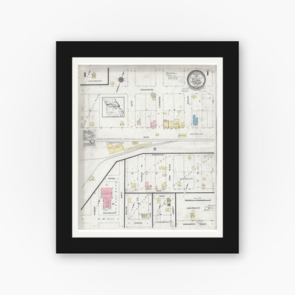 Old map wall art mockup — black gallery frame with white mat — Sanborn Fire Insurance Map from Cuba, Crawford County, Missouri (1924) - Complete Map Set