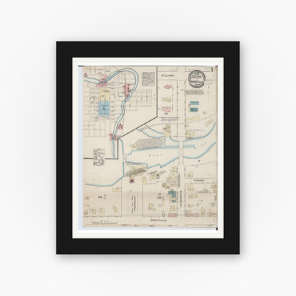 Old map wall art mockup — black gallery frame with white mat — Sanborn Fire Insurance Map from Greenville, Montcalm County, Michigan (1884) - Complete Map Set