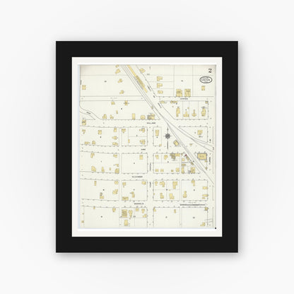 Old map wall art mockup — black gallery frame with white mat — Sanborn Fire Insurance Map from Cocoa, Brevard County, Florida (1919), Sheet #0002