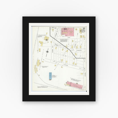 Old map wall art mockup — black gallery frame with white mat — Sanborn Fire Insurance Map from Wauseon, Fulton County, Ohio (1910), Sheet #0012