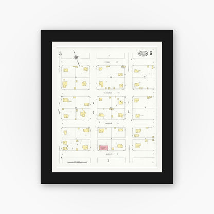Old map wall art mockup — black gallery frame with white mat — Sanborn Fire Insurance Map from Killeen, Bell County, Texas (1926), Sheet #0005