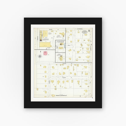 Old map wall art mockup — black gallery frame with white mat — Sanborn Fire Insurance Map from Lockhart, Caldwell County, Texas (1903), Sheet #0005