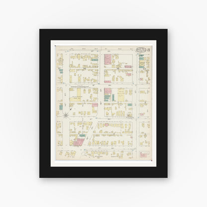 Old map wall art mockup — black gallery frame with white mat — Sanborn Fire Insurance Map from Moline, Rock Island County, Illinois (1886), Sheet #0008