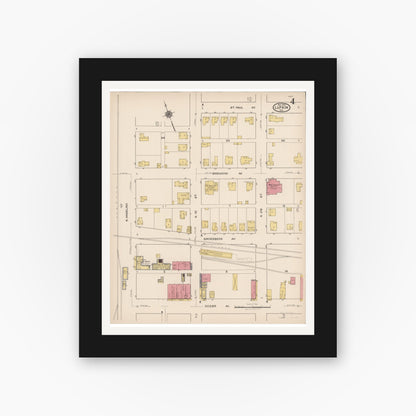 Old map wall art mockup — black gallery frame with white mat — Sanborn Fire Insurance Map from Lufkin, Angelina County, Texas (1922), Sheet #0004
