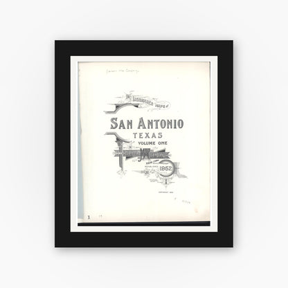Old map wall art mockup — black gallery frame with white mat — Sanborn Fire Insurance Map from San Antonio, Bexar County, Texas (1952), Sheet #0001