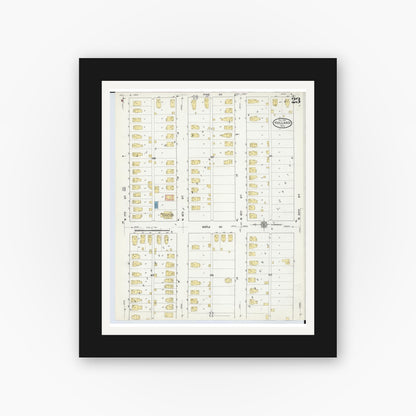 Old map wall art mockup — black gallery frame with white mat — Sanborn Fire Insurance Map from Holland, Ottawa County, Michigan (1916), Sheet #0023