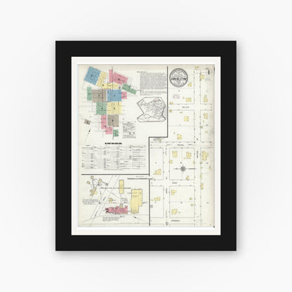 Old map wall art mockup — black gallery frame with white mat — Sanborn Fire Insurance Map from Van Alstyne, Grayson County, Texas (1914) - Complete Map Set