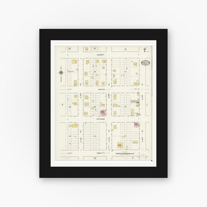 Old map wall art mockup — black gallery frame with white mat — Sanborn Fire Insurance Map from Paducah, Cottle County, Texas (1921), Sheet #0007
