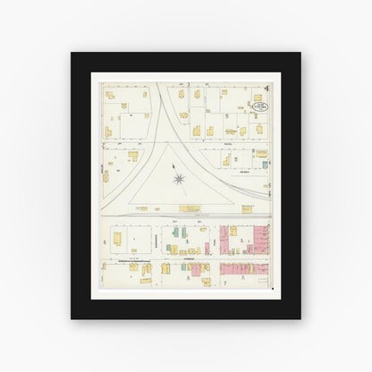 Old map wall art mockup — black gallery frame with white mat — Sanborn Fire Insurance Map from Live Oak, Suwanee County, Florida (1903), Sheet #0004